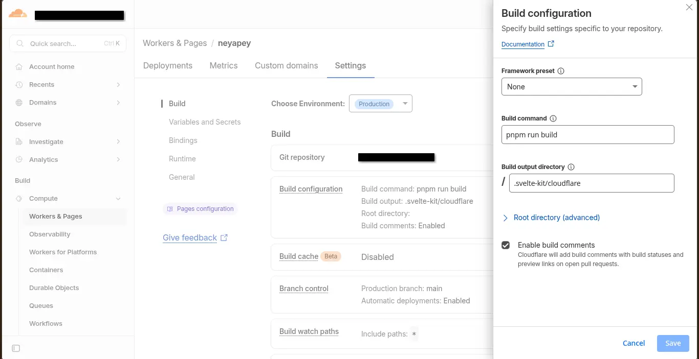 Settings panel